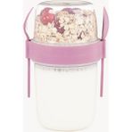 650 ml -Go Kaşıklı Hazneli Meyveli Müsli Kabı Piknik Iş Yoğurt Süt Bardağı Kapaklı ve Kaşıklı Kahvaltı Bardakları, Tahıl Tepesi Yulaf Ezmesi Granola (Pembe) - 0 Siyah - Option-1