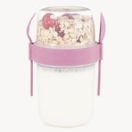 650 ml Take-go Kaşıklı Hazneli Meyveli Müsli Kabı Piknik Iş Yoğurt Süt Bardağı Kapaklı ve Kaşıklı Kahvaltı Bardakları, Tahıl Tepesi Yulaf Ezmesi Granola (Pembe)