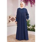 6508-Denim Yandan Düğmeli Ferace Lacivert