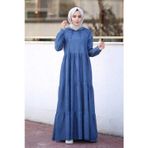 6531-Denim Kapşonlu Reglan Kollu Elbise Koyu Mavi