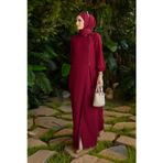 6541-Krep Yan Fermuarlı Ferace Bordo