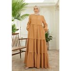 6549-Berlin Düğmeli Büzgülü Ferace Camel