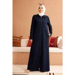 6568-Denim Fermuarlı Ferace Koyu Petrol