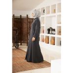 6579-Denim Fermuarlı Ferace Koyu Gri
