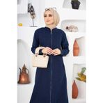 6579-Denim Fermuarlı Ferace Lacivert