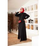 6579-Denim Fermuarlı Ferace Siyah
