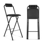 66 cm (26 inç) katlanır bar taburesi, sırtlık ve ayak dayama yeri, dolgulu oturak, siyah metal çerçeve, mutfak, kafe, bistro için 70 cm uzunluğunda katlanır sandalye - yer tasarrufu sağlayan desi