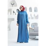 6643-Kapşonlu Elbise Koyu Mavi