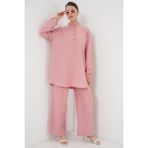 6678 Keten Tunik Pantolon Ikili Takım - Pembe - 42