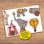 66PZ Sirk Fil Çadır Hayvan Çocuklara Özel Puzzle Yapboz Tablo
