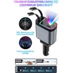 66W Acl LED Işık Tavan Aydınlatmalı 4ın1 Çift Kablolu Hızlı Şarj 3.4A Araç Içi Çakmaklık Şarj Aleti - Gri