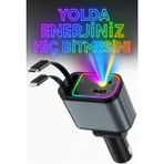 66W LED Işık Tavan Aydınlatmalı 4ın1 Çift Kablolu Hızlı Şarj 3.4A Araç Içi Çakmaklık Şarj Aleti - Siyah
