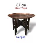 67 Cm El İşlemeli Otantik Desenli Kalın Urfa Bakır Tepsi + Katlanabilir Sehpa - Bakır-Tps460