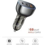 68W USB ve Type-C Girişli Çakmaklık Süper Hızlı Şarj Destekli Araç Şarj Aleti - Siyah