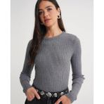 6938 Kadın Bisiklet Yaka Fitilli Triko Body Gri