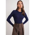 6938 Kadın Bisiklet Yaka Fitilli Triko Body Lacivert - M