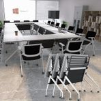 6FT Katlanır Konferans Masası 55 inç Sessiz Tekerlekli Mobil Podcast Masası Modern Seminer Eğitim Masası Açılır Üst Tasarım 4'lü Paket Ofisler ve Etkinlikler için İdeal (Beyaz)