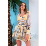 6ixty8ight Sarı Şifon Kat Kat Kısa Abiye Elbise
