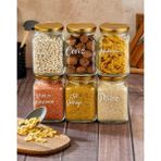 6'lı 1600ML Cam Bakliyat Kavanozu Metal Kapaklı 21 Adet Şeffaf Bakliyat Etiketli Saklama Kabı - Gold - 6 Adet - 1600 ml