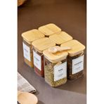6'lı 250ML Kare Bambu Vakum Kapaklı Kaşıklı Borosilikat Baharat Takımı (Etiket Hediyeli) - Şeffaf