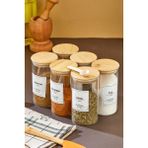 6'lı 300ML Bambu Vakum Kapaklı Kaşıklı Borosilikat Baharat Takımı (Etiket Hediyeli) - Şeffaf - 300 ml