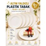 6'lı Altın Yaldızlı Plastik Tabak 19 Cm Porselen Görünümlü Kullan At Parti Davet İkram Tabağı KLNT-TM-TBK-0414