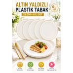 6'lı Altın Yaldızlı Plastik Tabak 26 Cm Porselen Görünümlü Kullan At Parti Davet Servis Tabağı KLNT-TM-TBK-0415_PK