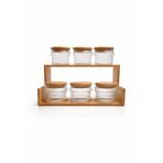 6’lı Baharatlık (8x8 cm) Seti Ahşap Standlı – Kapaklı Cam Kavanoz Seti Mutfak Düzenleyici & Kahve Baharat Organizer