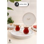 6'lı Beyaz Sweet Home Baskılı Metal Kahve ve Çay Sunum Tepsisi Seti - 25 cm Şık ve Dayanıklı Tasarım