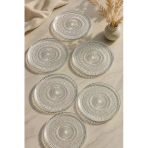 6'Lı Cam Pasta Ve Tatlı Servis Tabağı Seti 16 Cm Desenli Şeffaf Sunum Tabağı