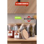 6'lı Cam Vakumlu Bambu Kapaklı Borosilikat Baharatlık, Saklama Kabı, Çerezlik (200 ml) OPH-001154