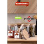 6'lı Cam Vakumlu Bambu Kapaklı Borosilikat Baharatlık, Saklama Kabı, Çerezlik (200 ml)