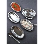 6'lı Çelik Dilimli Küçük Kayık Tabak Dilimli Kayık Tabağı Mini Meze Kahvaltı Sunum Kase 18X11 cm