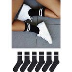 6'lı Çember Desenli Unisex Siyah Uzun Tenis Çorap Seti - 36 - 44