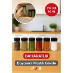 6’Lı Dayanıklı Plastik Baharatlık Seti – Şeffaf Gövde, Siyah Kapak, Düzenli Mutfaklar İçin 90 Ml