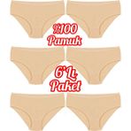 6'lı Ekonomik Paket % 100 Pamuk Çizgili Yüksek Bel Kadın Bato Külot OZT6102 - Ten