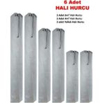 6'lı Gri Tela Kumaş Halı Hurcu ve Poşetli, Renkli ve Bağcıklı Set - Açık Beyaz - Gri - Seçenek 1