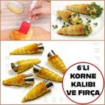 6'lı Kornea Kalıbı ve Silikon Fırça Dekorasyon Seti -Dondurma Huni Tatlı Kalıbı 12 cm