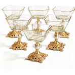 6’lı Metal Ayaklı Gold Detaylı Magnolia Kase & Dondurmalık / Şekerlik Seti
