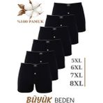 6'lı Paket Erkek Siyah Geniş Kalıp Büyük Beden Boxer battal Boy Iç Giyim %100 Pamuklu - 3XL