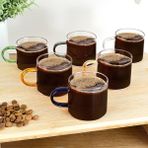 6'lı Renkli Kulplu Kahve Fincan Takımı - Borosilikat Cam Espresso Kahve Bardağı 100 ml - 6 Adet