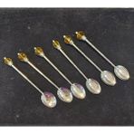 6'lı Sarı Taşlı Gümüş Renk Metal Çay Kaşığı