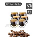 6’lı Set Espresso Bardağı 80 ml Kahve Bardağı Çift Cidarlı Bardak Viski Bardağı