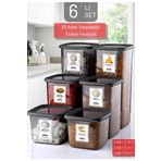 6'lı Set Etiketli, Kırılmaz Kare Erzak Saklama Kabı Antrasit X2 1,75 Lt/1,2 Lt/0,5 Lt