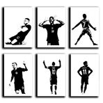 6'lı set Messi Ronaldo Salah Neymar Mbappe Haaland siyah ve beyaz poster seti tuval poster yatak odası dekorasyonu manzara ofis oda dekorasyonu hediye çerçevesiz stil 08x12 inç (20x30 cm)