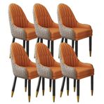 6'lı Set Mikrofiber Deri Yemek Sandalyesi Şık Mutfak Oturma Odası ve Balkon Oturma Odası Masif Ahşap Ayaklı Haki ve Turuncu Salon Tezgah Sandalyesi