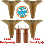 6'Lı Set Mobilya Tv Ünitesi Çekyat Koltuk Kanepe Destek Ayağı 12 Cm Koyu Ceviz Baza Ayakları M8