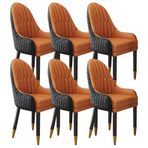 6'lı Set Modern Mikrofiber Deri Yemek Sandalyesi Masif Ahşap Ayaklı Mutfak Oturma Odası Yatak Odası Balkon Şık Salon Tezgah Sandalyeleri Siyah ve Turuncu Renk Paleti