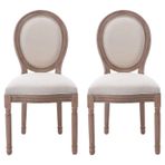 6'lı Set Vintage Çiftlik Evi Yemek Sandalyesi Kavisli Arkalıklı Masif Ahşap Çerçeve Bej Kumaş Mutfak Yatak Odası Yemek Odası için İdeal