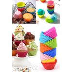 6'lı Silikon Muffin Kek Kapsülü Yeniden Kullanılabilir Cupcake Browni Kek Kalıbı Renkli